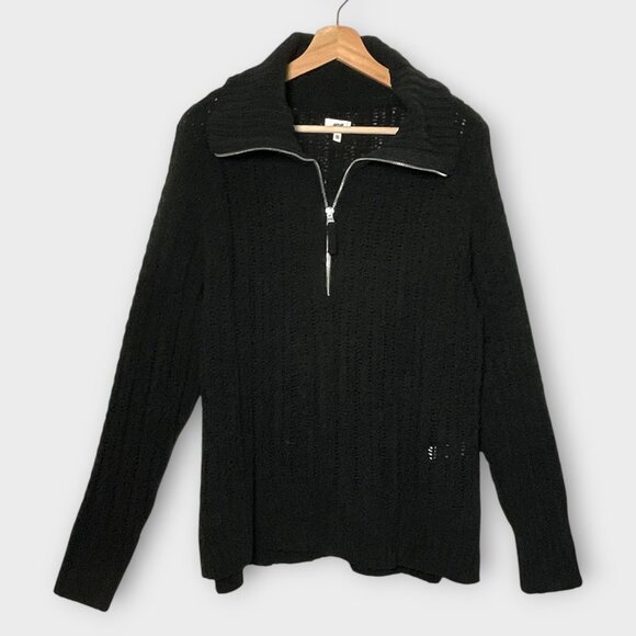 Aerie Cable Car Quarter Zip Sweater MEDIUM Oversized Black - Picture 4 of 9
